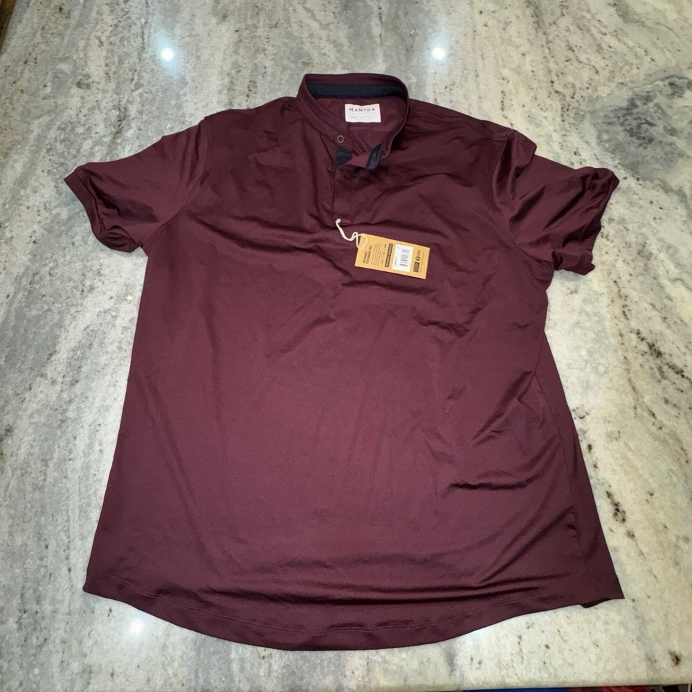 NWT Mantra Men's XXL Maroon Short Sleeve Shirt Quick Dry Henley Golf Tennis